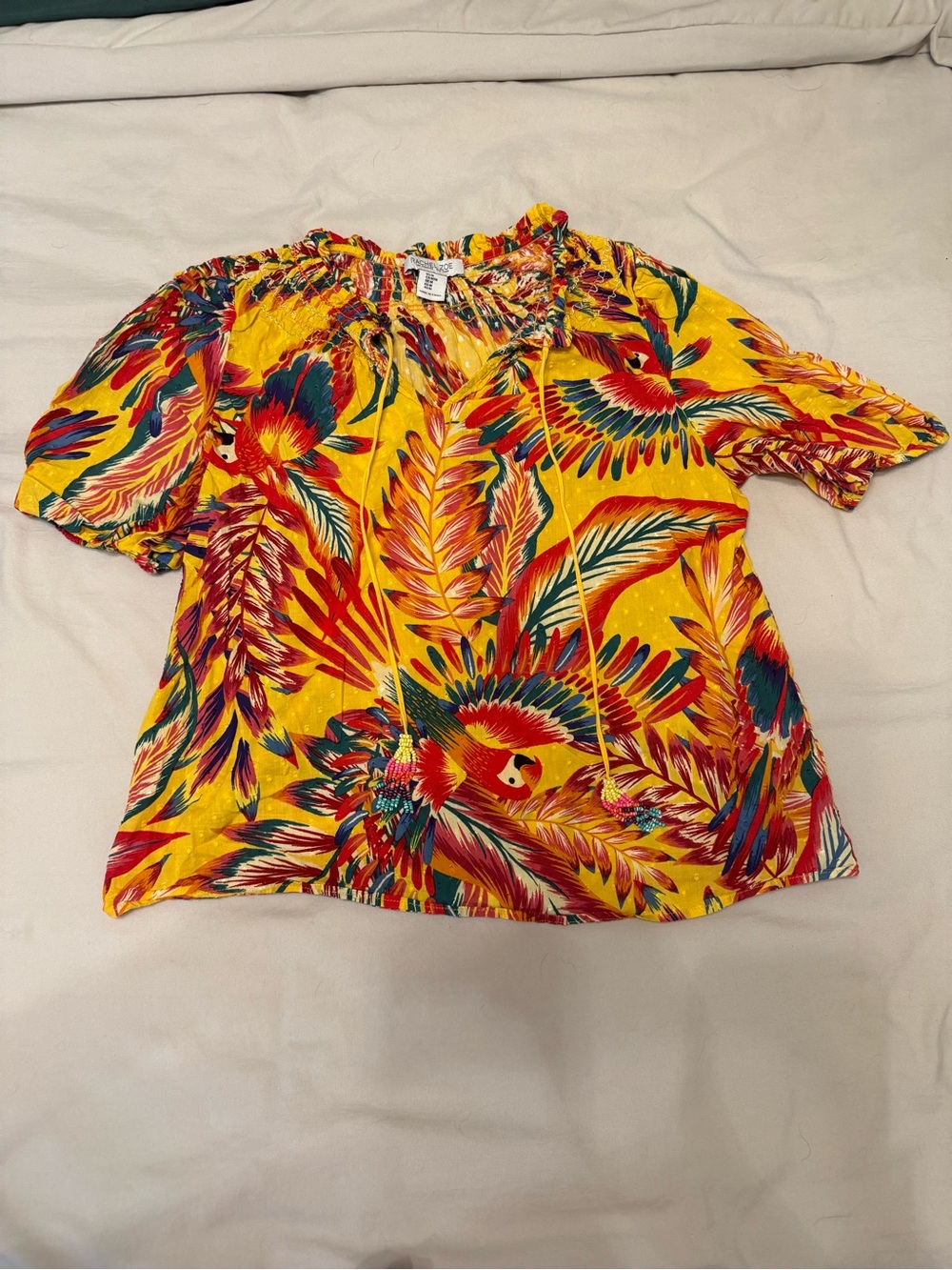 Rachel Zoe Yellow Tropical Parrot Print Peasant Blouse